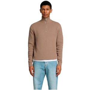 Pullovers - Greige - Regular Fit - Lange Mouwen - Schipperskraag - Ritssluiting