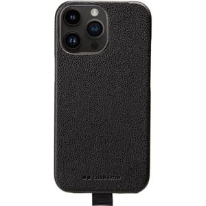 case&me Leren hoesje voor iPhone 15 Pro met microvezel binnenvoering, lus voor sleutelkoord en sleutelhanger, zwart