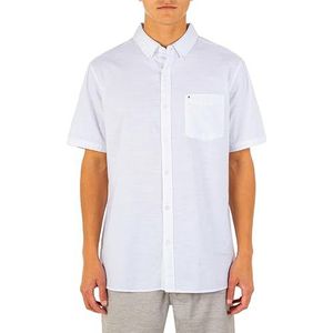Hurley Heren One & Only Getextureerd overhemd met korte mouwen en knopen, Wit, L