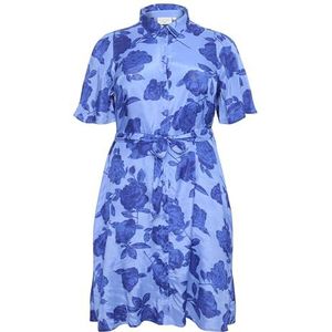 Kaffe Curve Plus-size damesshirt, jurk, zakken, taille, korte mouwen, dames, Blauwe bloemenprint, 40/Grote maten