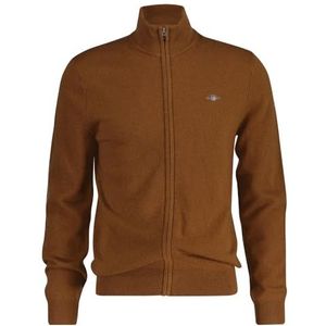 GANT Extra fijne lamswollen cardigan met ritssluiting, cacao, S