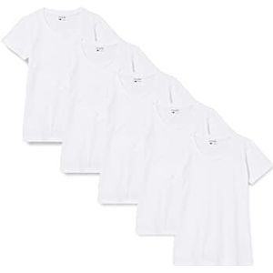 Berydale Dames T-shirt met ronde hals, gemaakt van 100% katoen, Wit, set van 5, M