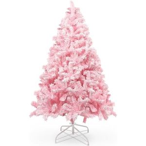 himaly 150 cm kerstboom bevlokt roze met volle vlokken decoratie met sneeuwvlokken, 600 takjes, dennenbladeren van pvc en stabiele basis, kerstboom voor kerstdecoraties