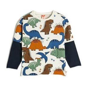 Koton Babyboys Dinosaurus Lange Mouwen Crew Neck Color Block Katoen Sweatshirt, ecru design (0d1), 18-24 Maanden