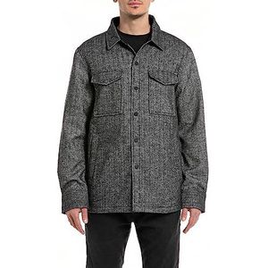 Replay Flanellen overhemd voor heren, relaxed fit, 010 zwart/natuurlijk wit., S