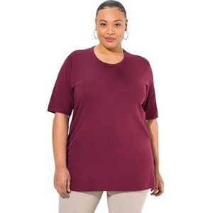 Ulla Popken Dames grote maten grote maten plus size T-shirt, ronde hals, relaxed, halve mouwen, Donkere bessen, 58-60