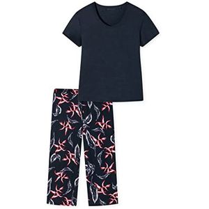 Schiesser Dames pyjama 3/4, 1/2 mouw pyjamaset, donkerblauw floral, 48, Donkerblauw bloemen, 48