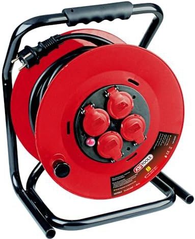 KS Tools - 150.4222F - Elektrische Haspel - 40 m - 4 Klapstopcontacten 16A/230V - Draaggreep