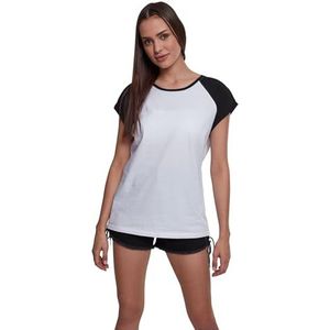 Urban Classics Dames T-shirt basic shirt met contrasterende mouwen voor vrouwen, Ladies Contrast Raglan Tee verkrijgbaar in meer dan 10 kleuren, maten XS - 5XL, wit/zwart, 3XL
