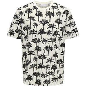 Onskylen Reg Linen Palm Aop Ss Tee, cloud dancer, S
