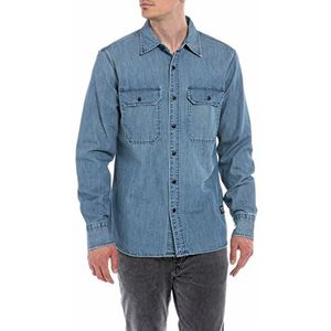 Replay Jeanshemd voor heren, lange mouwen, van katoen, Medium Blue 009, XS