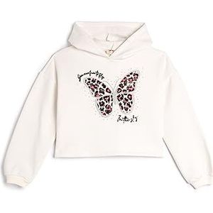 Koton Girls Crop Sweatshirt met capuchon, geborsteld interieur, vlinderprint, 010 (ecru), 4-5 jaar