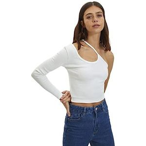 Trendyol Vrouwen Vrouw Slim Bodycon Asymmetrische Kraag Gebreid Blouse Shirt, Ecru, M