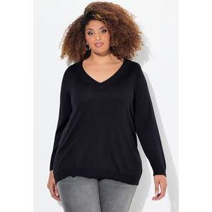 Ulla Popken Dames, V-hals, lange mouwen, zachte fijn gebreide trui, marineblauw, 46/48 NL