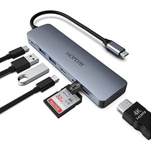 HOPDAY USB C-hub (7 in 1), USB C-adapter, dubbele monitor met 4K HDMI, 5 Gbps USB 3.0 A&C-gegevenspoorten, 100W PD, SD/TF-kaartlezer, multiport USB C-dockingstation voor MacBook Pro/Air, HP, Dell,