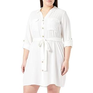 VERO MODA CURVE Dames Vmbumpy L/S Shirt Dress WVN Curve Noos kraag, wit (snow white), 54 NL