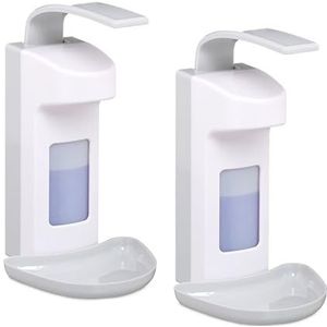 Relaxdays zeepdispenser muur - set van 2 - 500 ml - desinfectie dispenser - met bakje