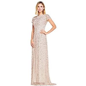 Adrianna Papell Women's Short Sleeve All Over Sequin Gown, Blush, 10