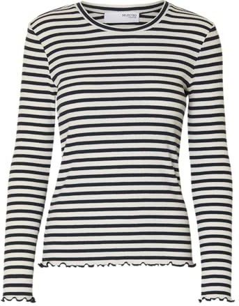 Selected - Anna Stripe - T-shirt - Met Lange Mouwen - Slim Fit