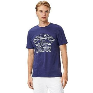 Koton Heren College Printed Crew Neck Short Sleeve Cotton T-Shirt, marineblauw (716), M