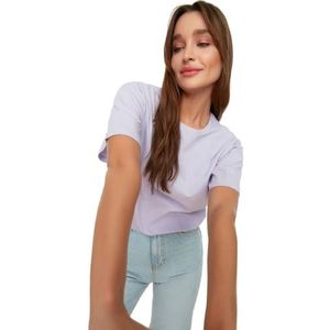 Trendyol Dames Basics Oversize Basic Crew Neck Knit T-Shirt, Lila, L