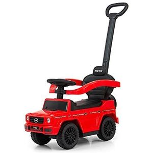 Milly Mally Mercedes G350D Glijbaan met schuif, speelgoedauto voor kinderen vanaf 1 jaar, met afneembare veiligheidsbarrières en een handgreep, interactieve auto met claxon en motorgeluiden, rood