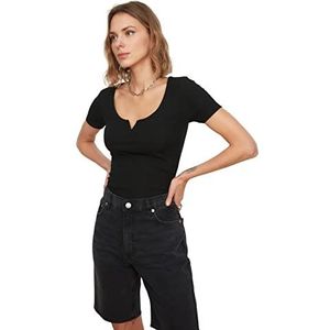 Trendyol Vrouwen normale standaard vierkante kraag gebreide blouse, Zwart, L