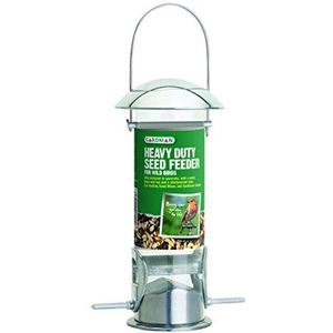 Gardman Heavy Duty Vogelvoederstation – vogelvoederdispenser van gepolijst aluminium met 2 plaatsen – voederstation voor vogelvoer, zonnebloempitten en pinda's