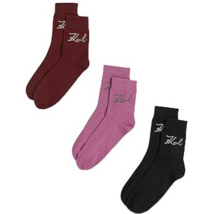 Karl Lagerfeld International B.V signature logo sokken 3 stuks, wijnroze-zwart, 35-38, Meerkleurig, 35-38 EU