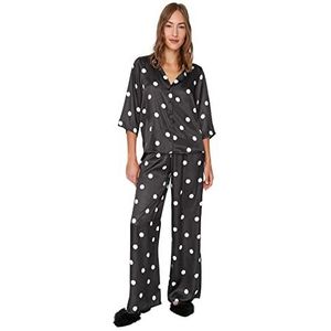 Trendyol Vrouwen Polka Dot Ruffle gedetailleerde Midden Geweven Shirt-Korte Pyjama Sets, Meerkleurig, 66