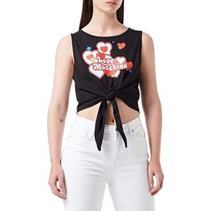 Love Moschino Dames katoenen jersey met logo Hearts and Stars print T-shirt, zwart, 46 NL