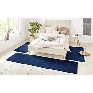 Hanse Home NASTY laagpolige bedomranding 3-delig bedmatje slaapkamer tapijtmat kinderkamer zacht (100% polypropyleen, onderhoudsarm, geschikt voor vloerverwarming), uni donkerblauw