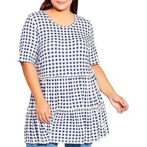 Avenue Vrouwen Plus Size Tuniek Gus Gingham Jurk Shirt, Ingido/Wit, 48-50 grote maten