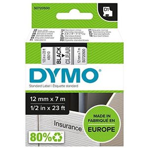 DYMO authentieke D1-labels | Zwarte opdruk op transparante tape | 12 mm x 7 m | Zelfklevende etiketten voor LabelManager-labelmakers | Gemaakt in Europa
