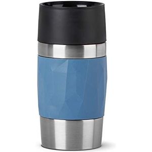 Emsa N21602 Travel Mug Compact Thermosbeker van roestvrij staal, 0,3 liter, 3 uur warm, 6 uur koud, BPA-vrij, 100% lekvrij, vaatwasmachinebestendig, 360°-drinkopening, blauw