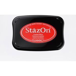 Tsukineko StazOn inktkussen voor het stempelen van rood, scharlaken-groot-ondoorzichtig, luchtdroog, waterbestendig, reliëf