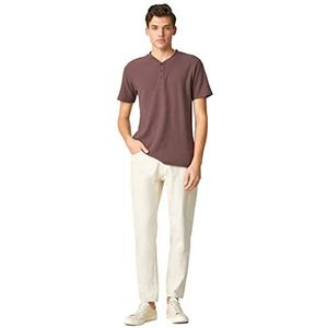 Koton Basic T-shirt voor heren, mandarijn, kraag, knopen, slim fit, korte mouwen, bruin (535), XXL