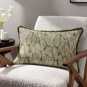 Hoem Frond Abstract katoen omzoomd veer rijk gevuld kussen