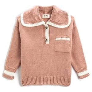 Koton Oversized gebreide sweater voor meisjes, Peter Pan-hals, gestreepte knoop en zakdetail, oranje (213), 9-10 Jaar