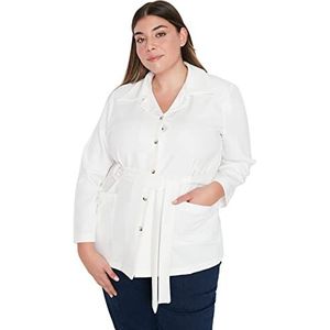 Trendyol Vrouwen Shirt kraag effen getailleerde plus size jas jas, Ecru, 44, Ecru