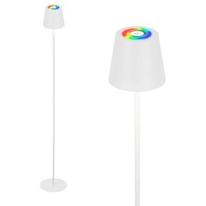 BRILONER - LED vloerlamp RGBW draadloos met touch, traploos dimbaar, oplaadbare batterij & lichtbron verwisselbaar, staande lamp, 133 cm hoog, wit