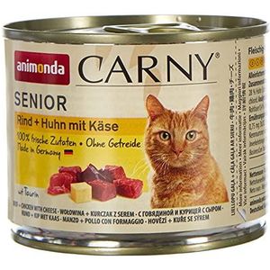 animonda kattenvoer Carny Senior, nat voer voor katten vanaf 7 jaar, rundvlees + kip met kaas, 6 x 200 g