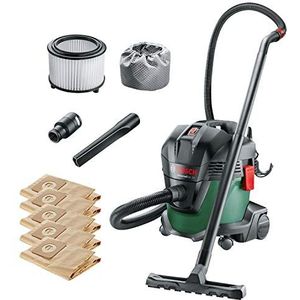 Bosch Home and Garden werkplaatsstofzuiger - Universalvac 15 (geleverd met accessoireset) & Bosch Accessories 5x papieren filterzakken (accessoires voor stofzuiger Universal Vac 15)