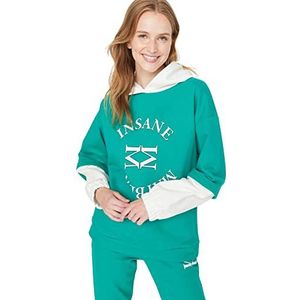 Trendyol Damescapuchon met Slogan Relaxed Sweater, Groen, L, Groen, L