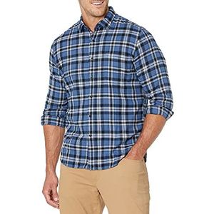 Amazon Essentials Slim-fit geruit flanellen overhemd met lange mouwen voor heren (beperkte editiekleuren), blauw marineblauw geruit geruit