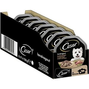 Cesar Adult Nat hondenvoer Landragout met malse kalkoen, rundvlees en kruiden, 14 kommen, 14x150g - Premium nat hondenvoer, zonder toegevoegde suikers, kunstmatige smaak- of kleurstoffen