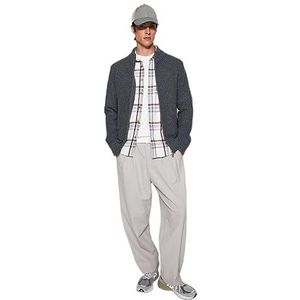 Trendyol Man Slim fit Basic High Neck Knitwear Cardigan, Donkergrijs, L, Donkergrijs, L