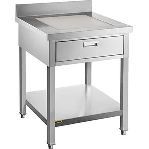 VEVOR Werktafel Keukentafel 76 x 61 x 95 cm Roestvrij Stalen Werktafel Zilver Commerciële Werktafel met PE-operatiebord en een Laadvermogen van 440 lbs Geschikt voor Keuken, Wasruimte of Waar Dan Ook