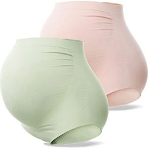 SUNNYBUY Zwangerschapsondergoed met hoge taille voor dames, naadloos, zacht hipster slipje over bult, 1 groen 1skin-2pack, L