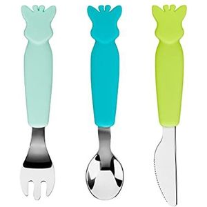 SOPHIE LA GIRAFE - 3-delige bestekset – vork, mes en lepel – silicone – giraffenvorm op de mouwen – leer het eten als een grote